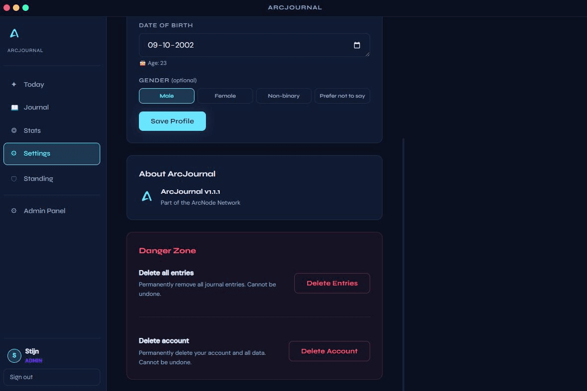 ArcJournal additional settings