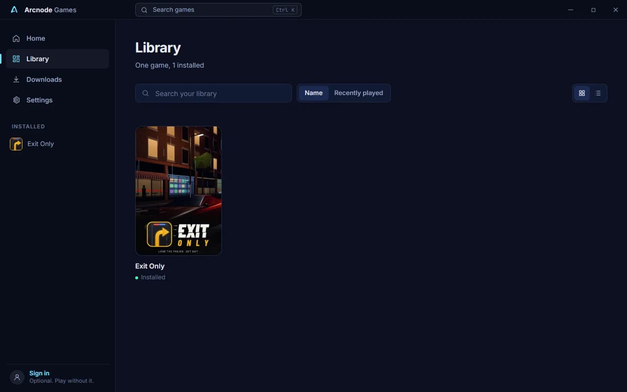 The Arcnode Games library with Exit Only