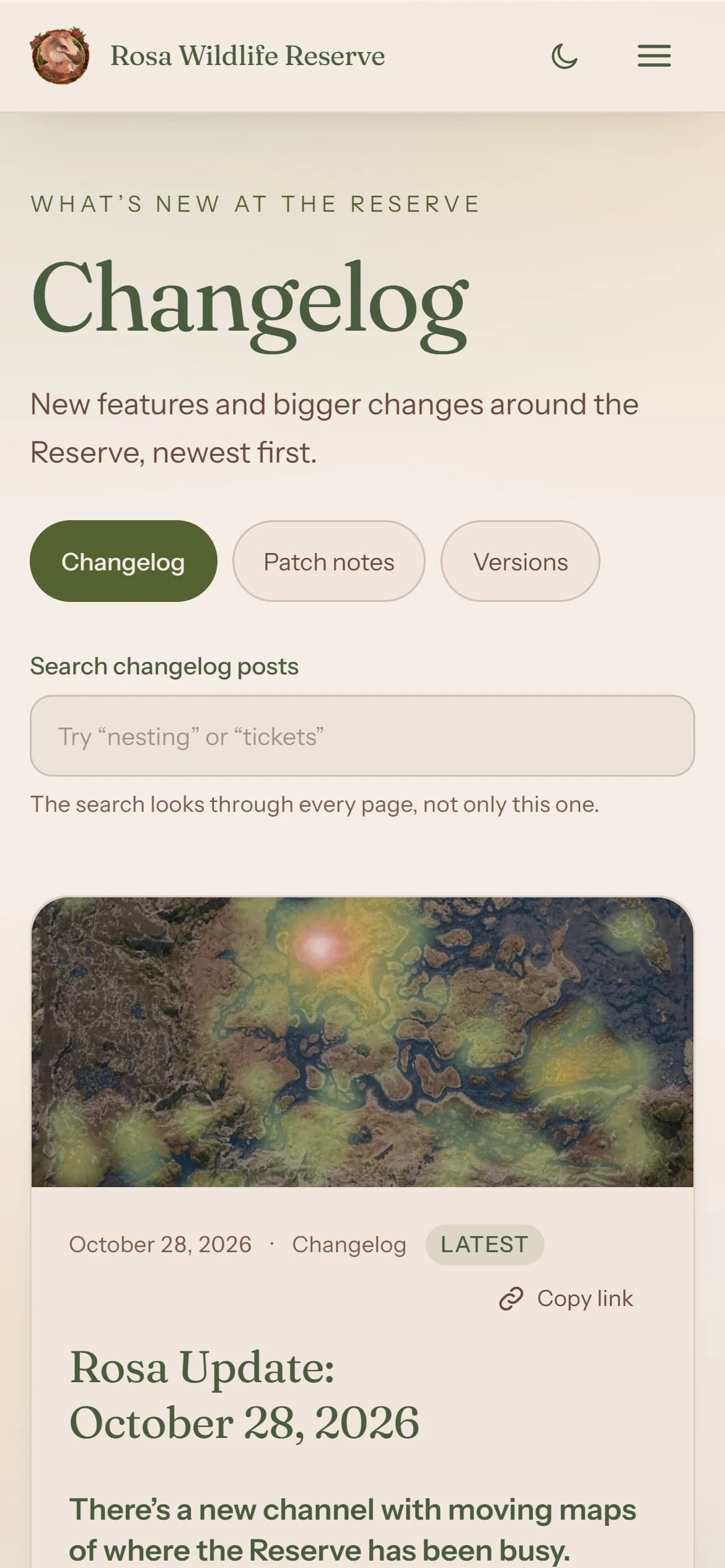 The changelog on mobile