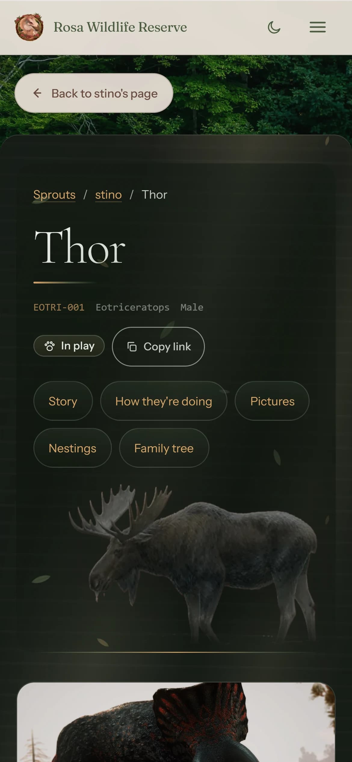 A character page on mobile
