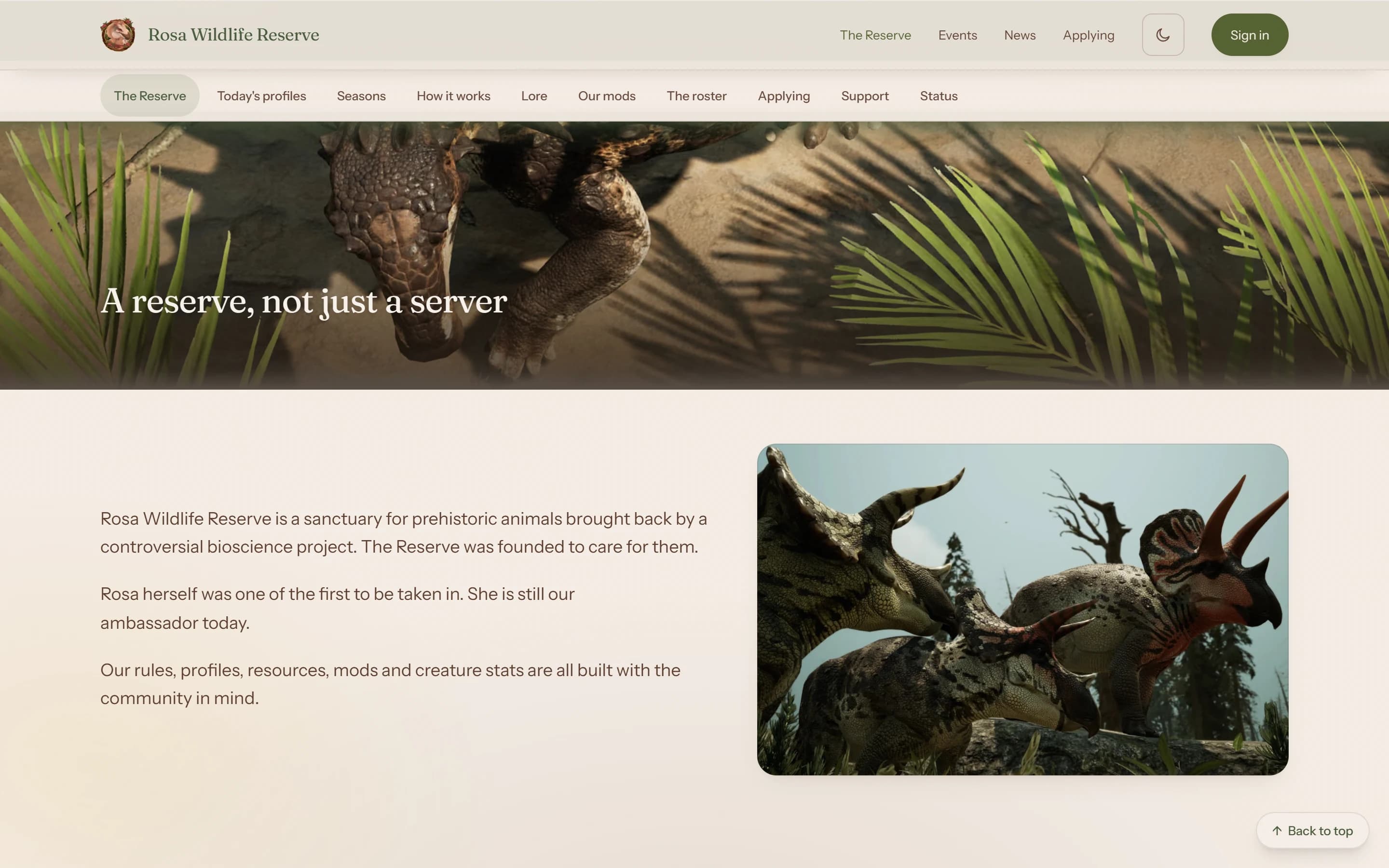 About the Reserve section of the home page