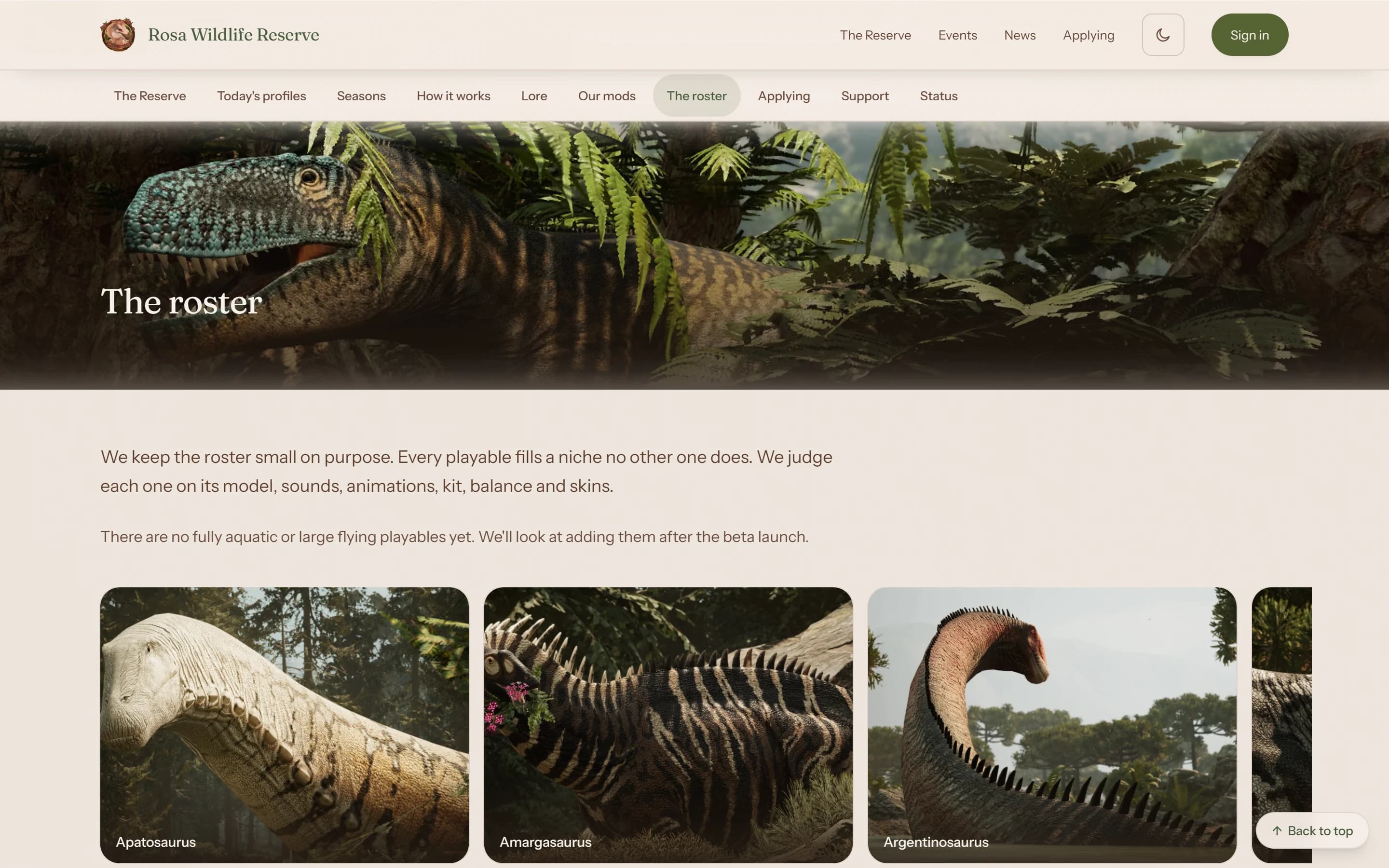 The roster of playable creatures