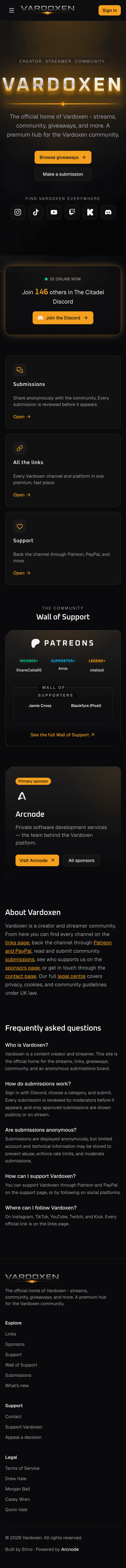 Vardoxen home page on mobile